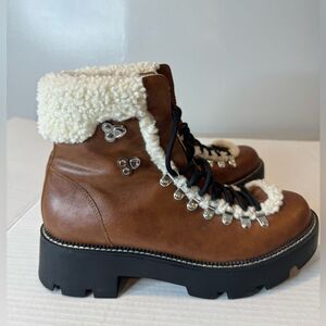 Steve Madden Brown Lace Up Boots with Cream Accents